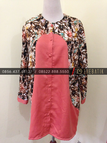 jahit batik model blus batik modern kombinasi polos pink
