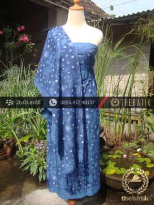 Sarung Selendang Batik Sutera Tulis Biru