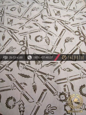 Kain Batik Sutera Cap Motif Ceplok Bambu Krem