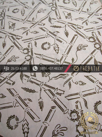 Kain Batik Sutera Cap Motif Ceplok Bambu Krem