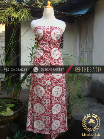 Kain Batik Sutera Cap Motif Ceplok Kembang Kawung Merah