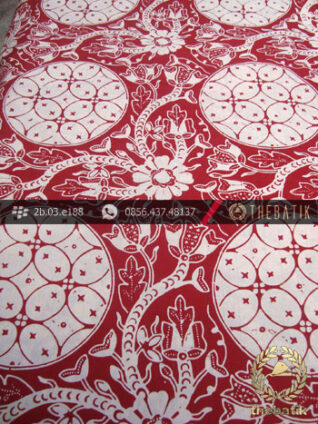 Kain Batik Sutera Cap Motif Ceplok Kembang Kawung Merah