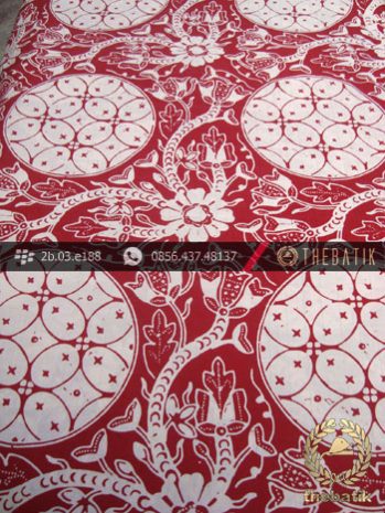 Kain Batik Sutera Cap Motif Ceplok Kembang Kawung Merah