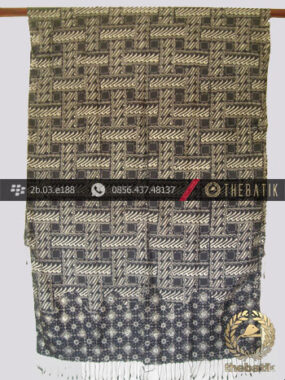 Selendang Batik Cap Sutera Motif Parang Anyaman Abu-abu