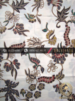 Kain Batik Coletan Solo Motif Buketan Kembang Latar Putih