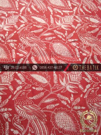 Kain Batik Sutera Motif Burung Kontemporer Merah