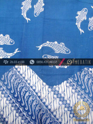 Kain Batik Cap Jogja Motif Ikan Kombinasi Parang Biru