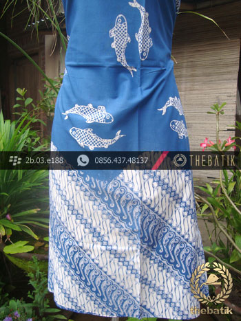 Kain Batik Cap Jogja Motif Ikan Kombinasi Parang Biru