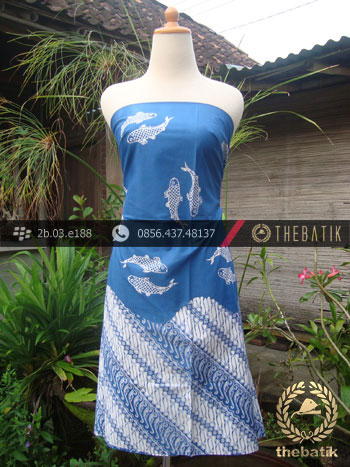 Kain Batik Cap Jogja Motif Ikan Kombinasi Parang Biru