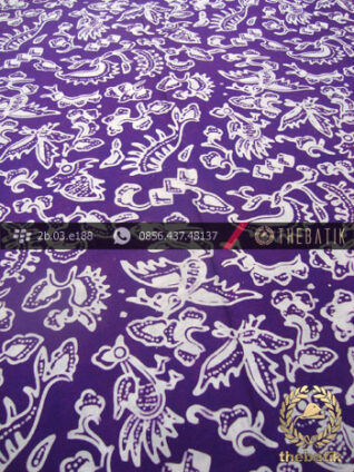 Kain Batik Cap Yogya Motif Burung Kecil Ungu Kelengan