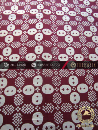 Bahan Batik Cap Motif Kawung Sisik Kelengan Marun