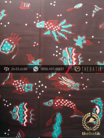 Kain Batik Tulis Yogyakarta Motif Ikan Hijau Latar Coklat