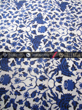 Kain Batik Cap Yogyakarta Motif Burung Biru Latar Putih