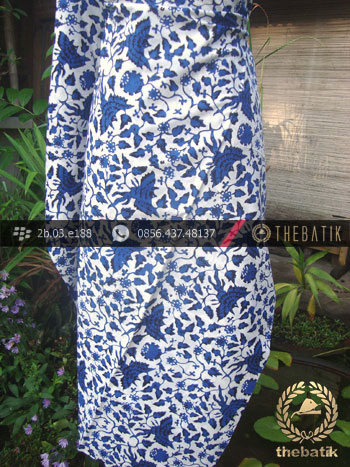 Kain Batik Cap Yogyakarta Motif Burung Biru Latar Putih