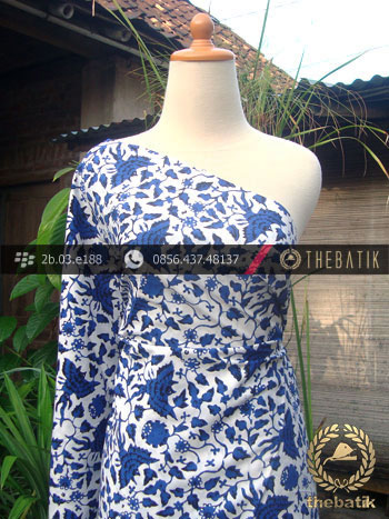 Kain Batik Cap Yogyakarta Motif Burung Biru Latar Putih