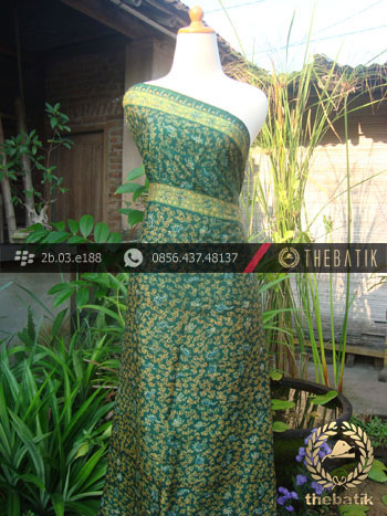 Jual Batik  Tulis  Lasem  Sutera Motif Ukel Hijau Emas 