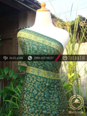 Batik Tulis Lasem Sutera Motif Ukel Hijau Emas