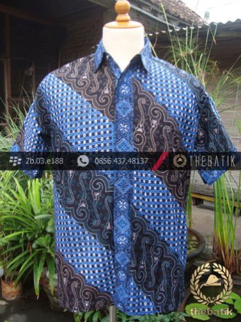 Kemeja Batik Seragam Motif Parang Kontemporer Biru-4