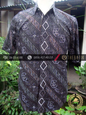 Kemeja Batik Seragam Motif Kontemporer Biru Dongker