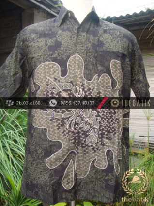 Kemeja Batik Seragam Motif Udang Hijau Latar Hitam