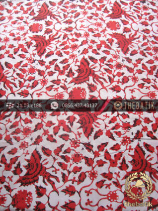 Kain Batik Cap Yogyakarta Motif Burung Merah Latar Putih