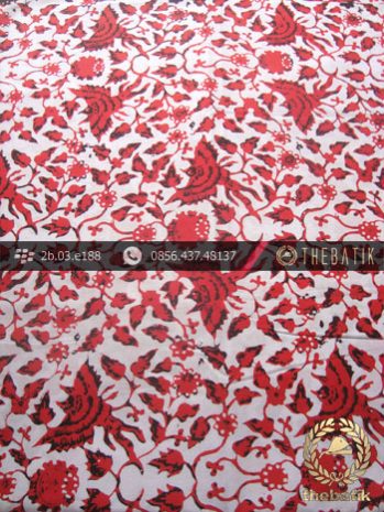 Kain Batik Cap Yogyakarta Motif Burung Merah Latar Putih