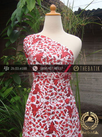 Kain Batik Cap Yogyakarta Motif Burung Merah Latar Putih