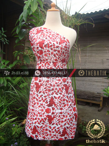 Kain Batik Cap Yogyakarta Motif Burung Merah Latar Putih