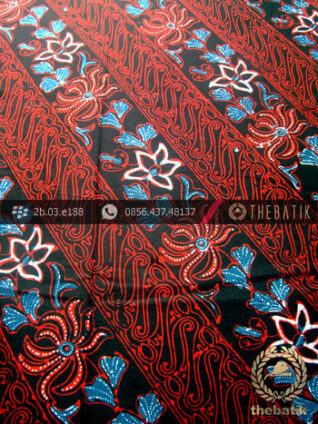 Kain Batik Cap Tulis Jogja Motif Parang Merah Latar Hitam