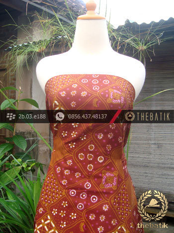 Kain Batik Tulis Yogyakarta Motif Sekarjagad Marun Kuning