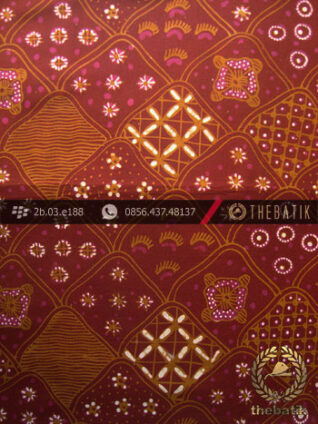 Kain Batik Tulis Yogyakarta Motif Sekarjagad Marun Kuning