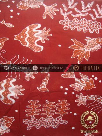 Kain Batik Tulis Yogya Motif Ikan Merah Bata
