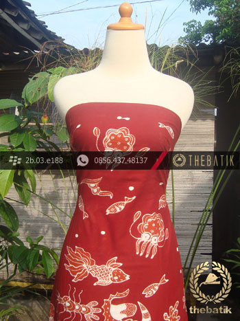 Kain Batik Tulis Yogya Motif Ikan Merah Bata