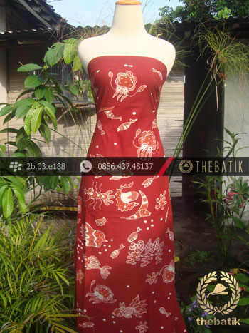 Kain Batik Tulis Yogya Motif Ikan Merah Bata