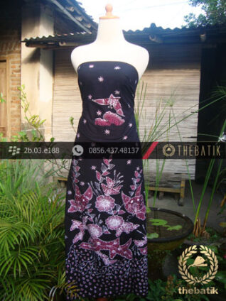 Kain Batik Tulis Jogja Motif Buketan Ungu Latar Hitam