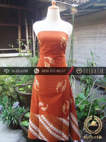 Kain Batik Cap Jogja Motif Ikan Seling Parang Jingga