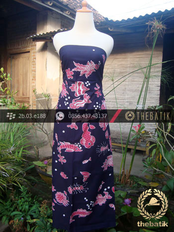 Kain Batik Tulis Jogja Motif Ikan Merah Latar Biru Dongker