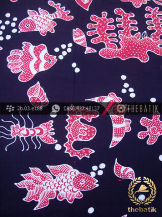 Kain Batik Tulis Jogja Motif Ikan Merah Latar Biru Dongker