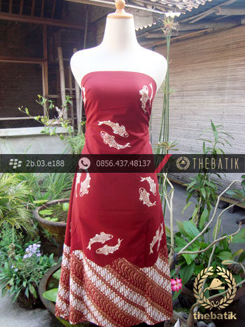 Kain Batik Cap Jogja Motif Ikan Seling Parang Merah