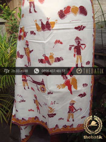 Kain Batik Tulis Kumpeni Cirebon Motif Petani Latar Putih