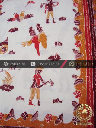 Kain Batik Tulis Kumpeni Cirebon Motif Petani Latar Putih