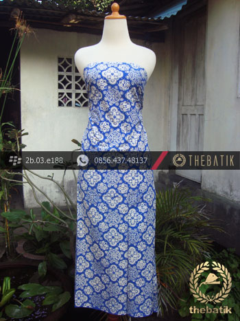 Kain Batik Cap Kelengan Motif Ceplok Kelir Biru