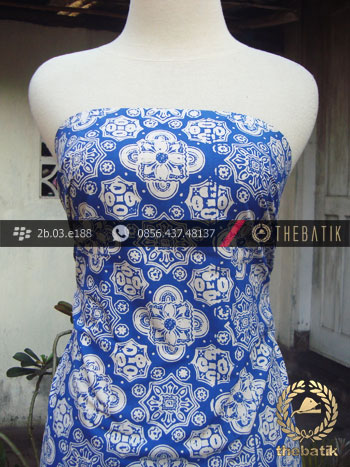 Kain Batik Cap Kelengan Motif Ceplok Kelir Biru