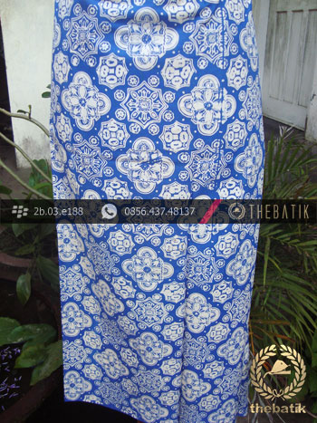 Kain Batik Cap Kelengan Motif Ceplok Kelir Biru