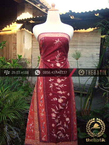 Sarung Batik Cirebon Motif Buketan Peach