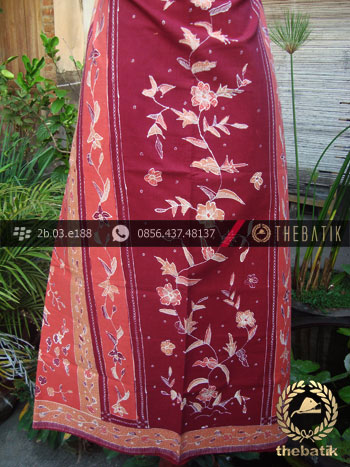 Sarung Batik Cirebon Motif Buketan Peach