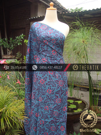 Kain Batik Tulis Jogja Motif Bantulan Gringsing Biru Merah