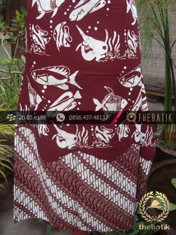 Kain Batik Cap Jogja Motif Ikan Seling Parang Marun