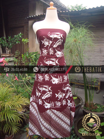 Kain Batik Cap Jogja Motif Ikan Seling Parang Marun