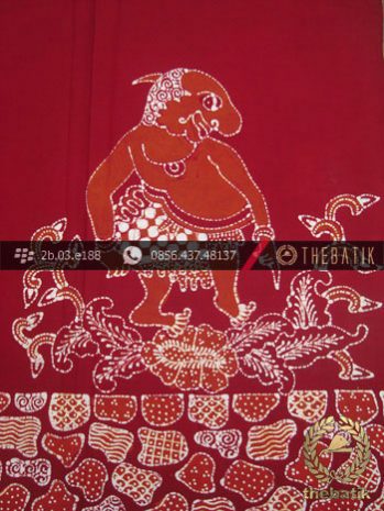 Kain Batik Tulis Jogja Motif Punakawan Gareng Merah